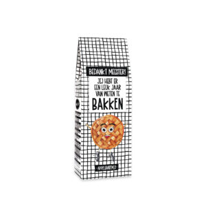 Bedankje meester appeltaartmix met leuke tekst op cadeauverpakking