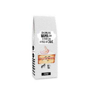 Cakemix met de tekst “Een geweldige mama zijn is voor jou a piece of cake” – cadeau voor mama