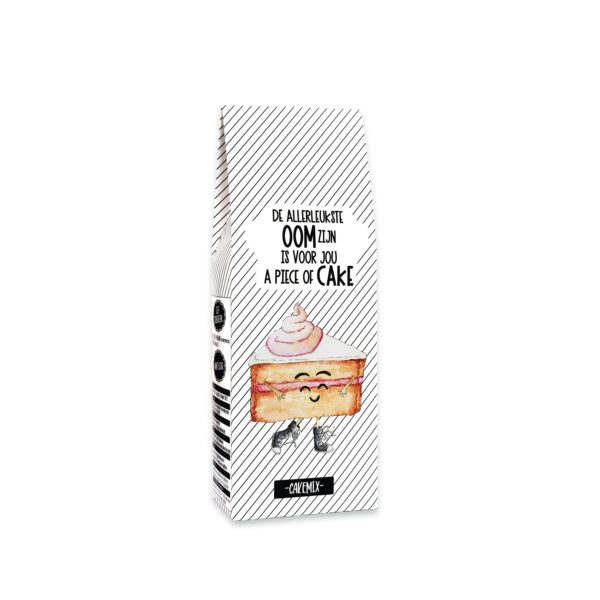 Cakemix met de tekst “De allerleukste oom zijn is voor jou a piece of cake” – cadeau voor oom