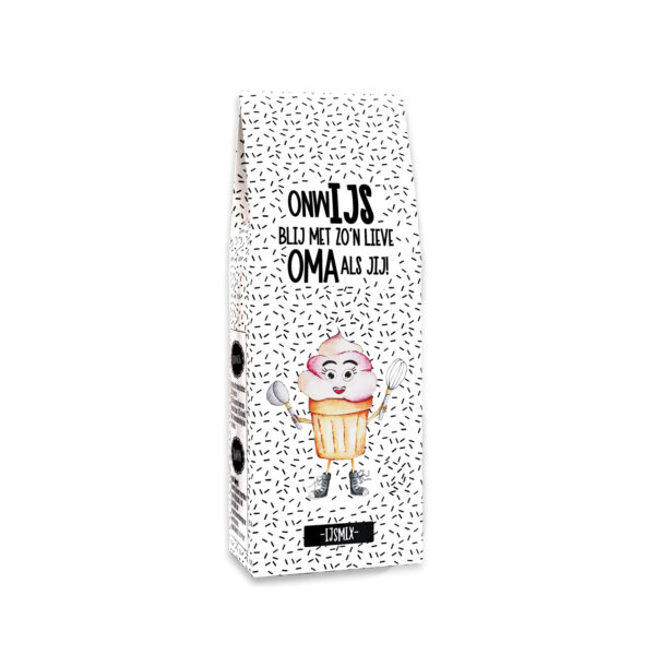 IJsmix cadeau met de tekst “OnwIJS blij met zo’n lieve oma als jij” – cadeautje voor oma