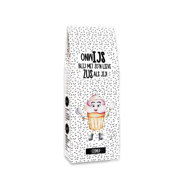 IJsmix cadeau met de tekst “OnwIJS blij met zo’n lieve zus als jij” – cadeautje voor zus