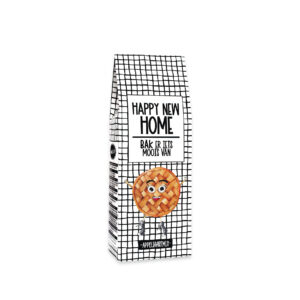 Housewarming cadeau appeltaartmix – vrolijke verpakking met tekst