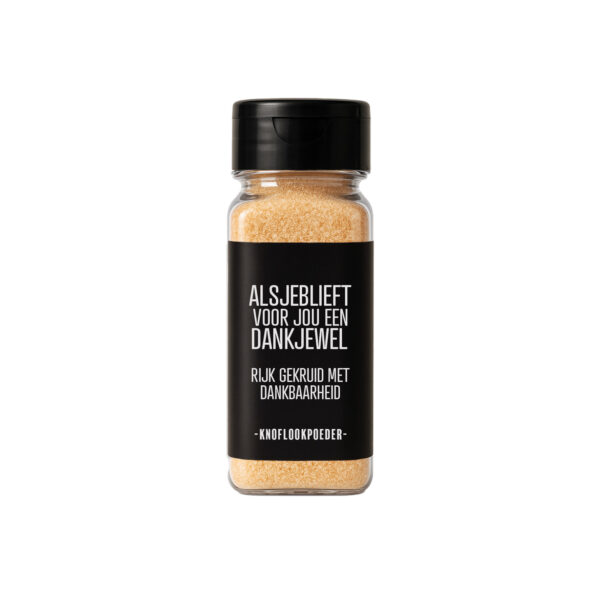 Knoflookpoeder cadeau met tekst: Alsjeblieft voor jou een dankjewel