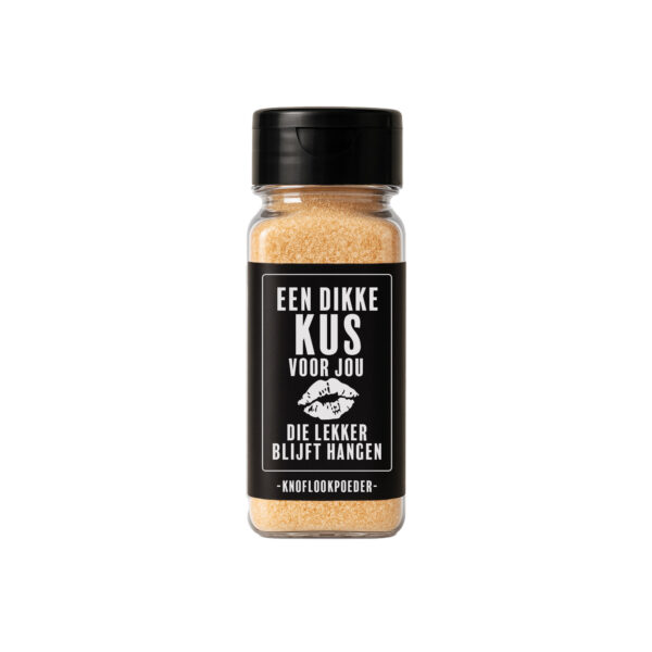 Knoflookpoeder cadeau met tekst “Een dikke kus voor jou!”