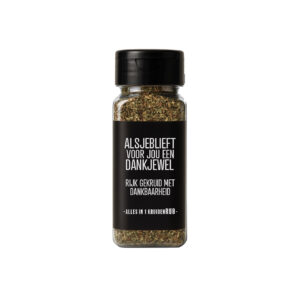 Kruidenpotje cadeau met tekst: Alsjeblieft een dankjewel, rijk gekruid met dankbaarheid