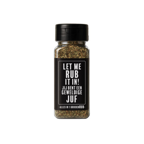 Kruidenpotje cadeau met tekst: Let me RUB it in! Jij bent een geweldige juf