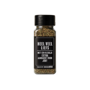 Kruidenpotje cadeau met tekst: Heel veel liefs. Met een vleugje extra aandacht voor jou!