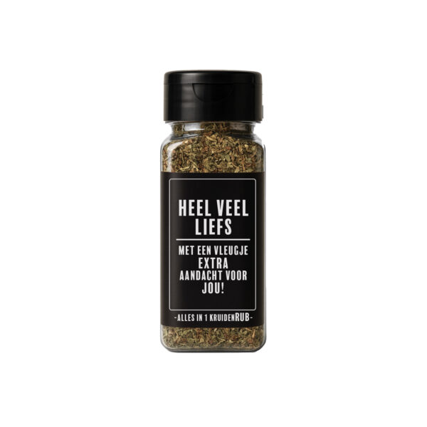 Kruidenpotje cadeau met tekst: Heel veel liefs. Met een vleugje extra aandacht voor jou!