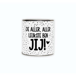 Kadoblikje met de tekst “de aller aller leukste ben jij” een vrolijk cadeautje om iemand blij te maken.
