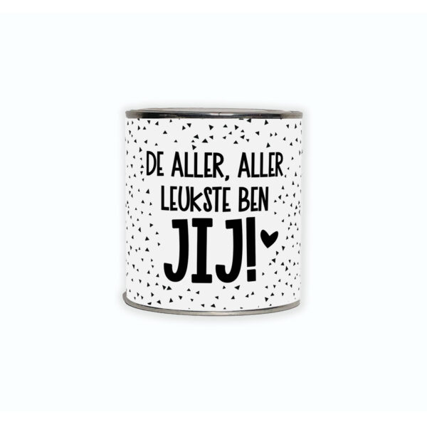 Kadoblikje met de tekst “de aller aller leukste ben jij” een vrolijk cadeautje om iemand blij te maken.