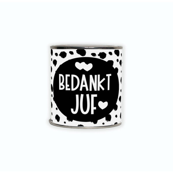 Kadoblikje met de tekst "Bedankt juf" een origineel cadeautje voor de juf.