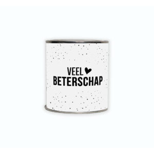 Cadeaublikje met de tekst “Veel beterschap”
