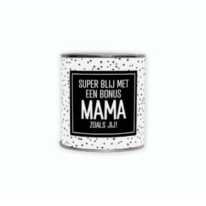 Kadoblikje met de tekst “Superblij met een bonusmama zoals jij” een liefdevol cadeautje om je waardering te laten zien.