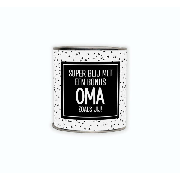 Kadoblikje met de tekst “Blij met een bonusoma zoals jij” een persoonlijk cadeautje om haar te laten weten hoe blij je met haar bent.