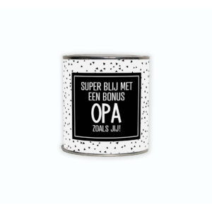 Kadoblikje met de tekst “Superblij met een bonusopa zoals jij” een persoonlijk cadeautje voor een lieve bonusopa.