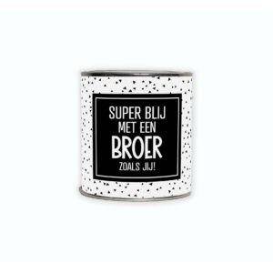 Kadoblikje met de tekst “Superblij met een broer zoals jij!” een vrolijk cadeautje voor je broer.