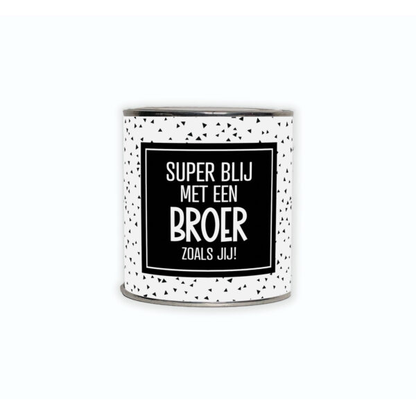 Kadoblikje met de tekst “Superblij met een broer zoals jij!” een vrolijk cadeautje voor je broer.