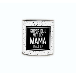 Kadoblikje met de tekst “Superblij met een mama zoals jij!” een vrolijk cadeautje voor een lieve mama.