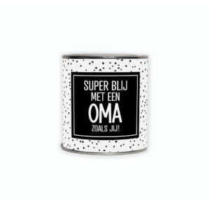 Kadoblikje met de tekst “Superblij met een oma zoals jij” een vrolijk cadeautje om je oma mee te verrassen.