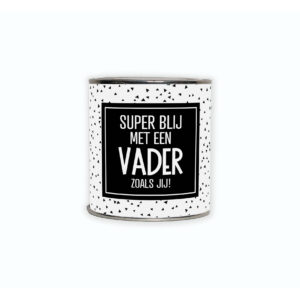 Kadoblikje met de tekst “Superblij met een vader zoals jij!” een vrolijk cadeautje voor een lieve vader.