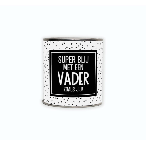 Kadoblikje met de tekst “Superblij met een vader zoals jij!” een vrolijk cadeautje voor een lieve vader.