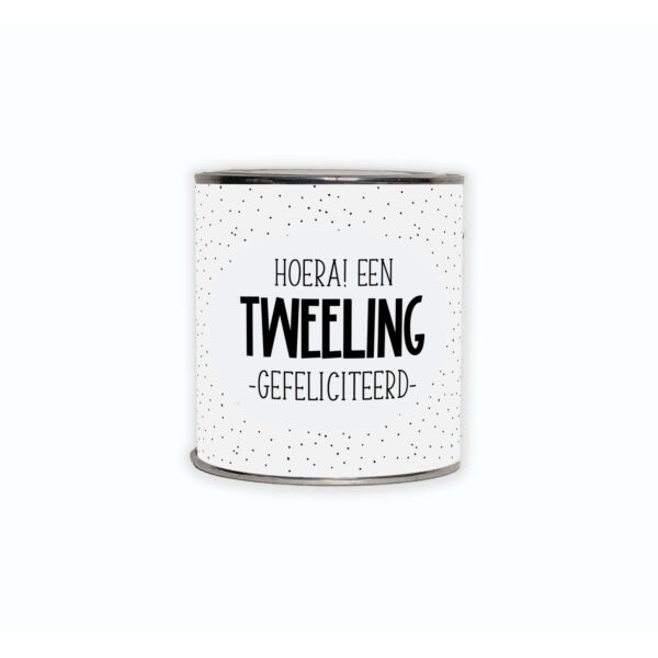 Kadoblikje met de tekst “Hoera een tweeling. Gefeliciteerd!”