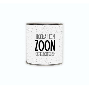 Kadoblikje met de tekst “Hoera een zoon! Gefeliciteerd!”