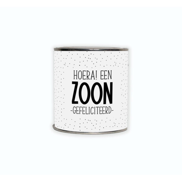 Kadoblikje met de tekst “Hoera een zoon! Gefeliciteerd!”