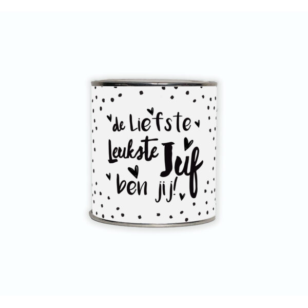 Cadeaublikje met de tekst “De liefste leukste juf ben jij”