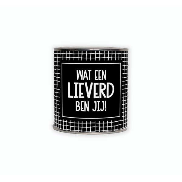 Cadeaublikje met de tekst “Wat een lieverd ben jij!”