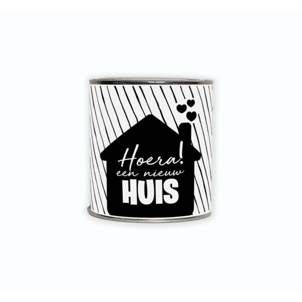 Cadeaublikje met de tekst “Hoera een nieuw huis”