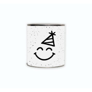 Cadeaublikje met een feestelijke smiley en partyhoedje