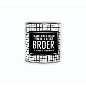 Kadoblikje met de tekst “Toevallig ben jij echt een hele leuke broer en dat mag jij gerust weten!”
