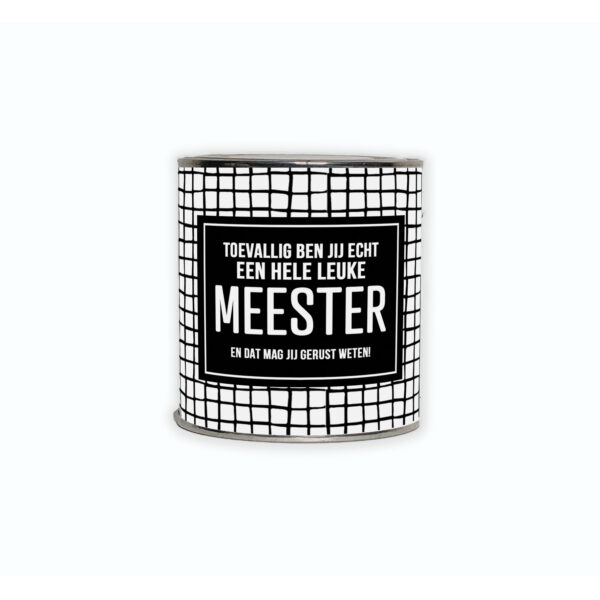 Cadeaublik met de tekst “Toevallig ben jij echt een hele leuke meester en dat mag jij gerust weten”