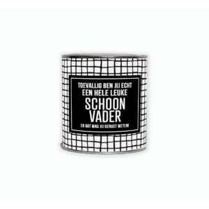 Kadoblikje met de tekst “Toevallig ben jij echt een hele leuke schoonvader en dat mag jij gerust weten!”