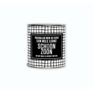 Kadoblikje met de tekst “Toevallig ben jij echt een hele leuke schoonzoon en dat mag jij gerust weten!”