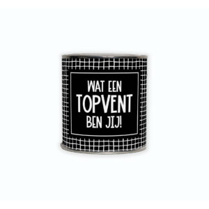 Cadeaublikje met de tekst “Wat een topvent ben jij!”
