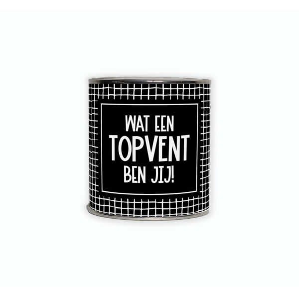 Cadeaublikje met de tekst “Wat een topvent ben jij!”