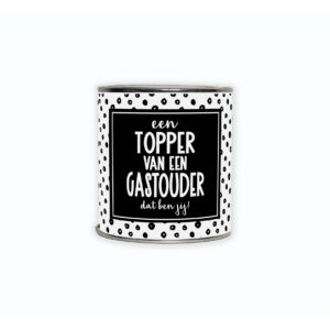 Kadoblikje met de tekst “Een topper van een gastouder, dat ben jij”