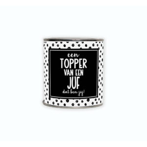 Kadoblik met de tekst “Een topper van een juf dat ben jij”
