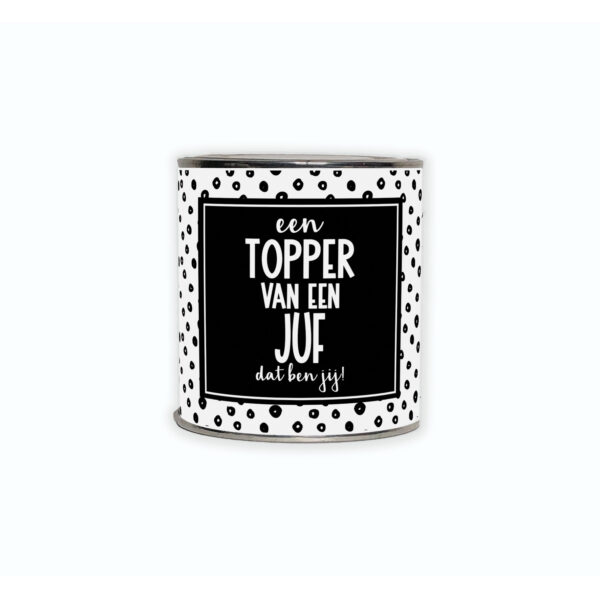 Kadoblik met de tekst “Een topper van een juf dat ben jij”
