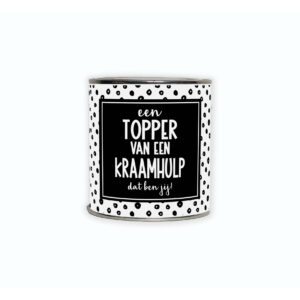 Kadoblikje met de tekst “Een topper van een kraamhulp, dat ben jij”