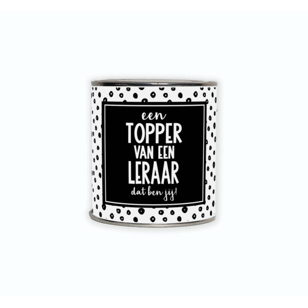 Cadeaublik met de tekst “Topper van een leraar dat ben jij”