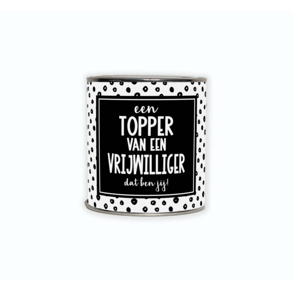 Kadoblikje met de tekst “Een topper van een vrijwilliger, dat ben jij”