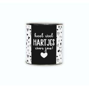 Cadeaublik met de tekst “Heel veel hartjes voor jou!”