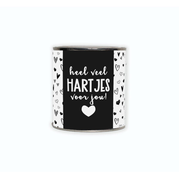 Cadeaublik met de tekst “Heel veel hartjes voor jou!”