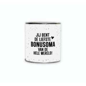 Kadoblikje met de tekst “Jij bent de liefste bonusoma van de hele wereld!” een mooi gebaar voor een lieve bonusoma.