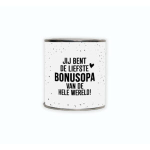 Kadoblikje met de tekst “Jij bent de liefste bonusopa van de hele wereld!” een mooi gebaar voor een lieve bonusopa.