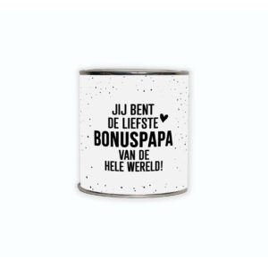 Kadoblikje met de tekst “Jij bent de liefste bonuspapa van de hele wereld!” een origineel cadeautje voor een lieve bonusvader.