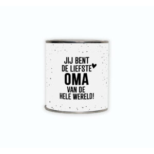 Kadoblikje met de tekst “Jij bent de liefste oma van de hele wereld!” een liefdevol cadeautje voor een bijzondere oma.